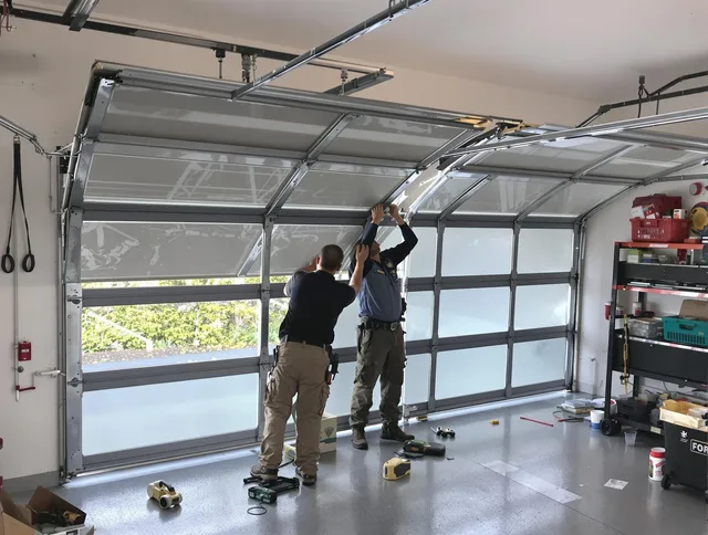 Weston Garage Door Repair expert performing precise panel replacement on Weston garage door